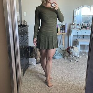Green and black striped skater dress